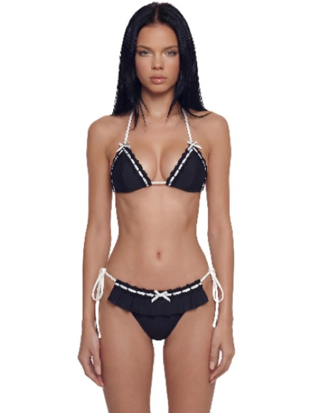 Black Ruffle Tie-Side Bikini with Contrast Trim NWT | Dolls Kill | Summer | Trip